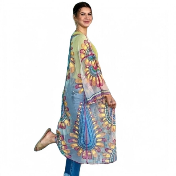 NWT Boho Embroidered Sheer Coverup / Duster /Kimono - Picture 3 of 10